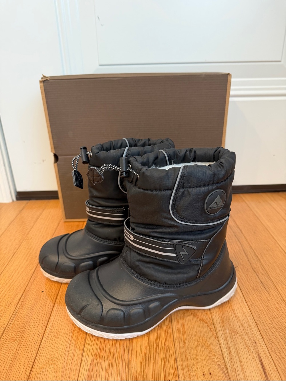 Kids Black Winter Snow Boots with Reflective Stripes